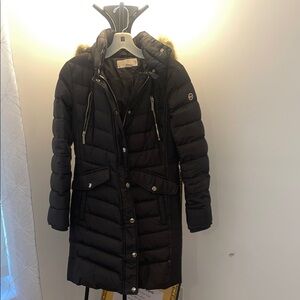 Michael Kors Black Puffer Jacket with Fur Trim